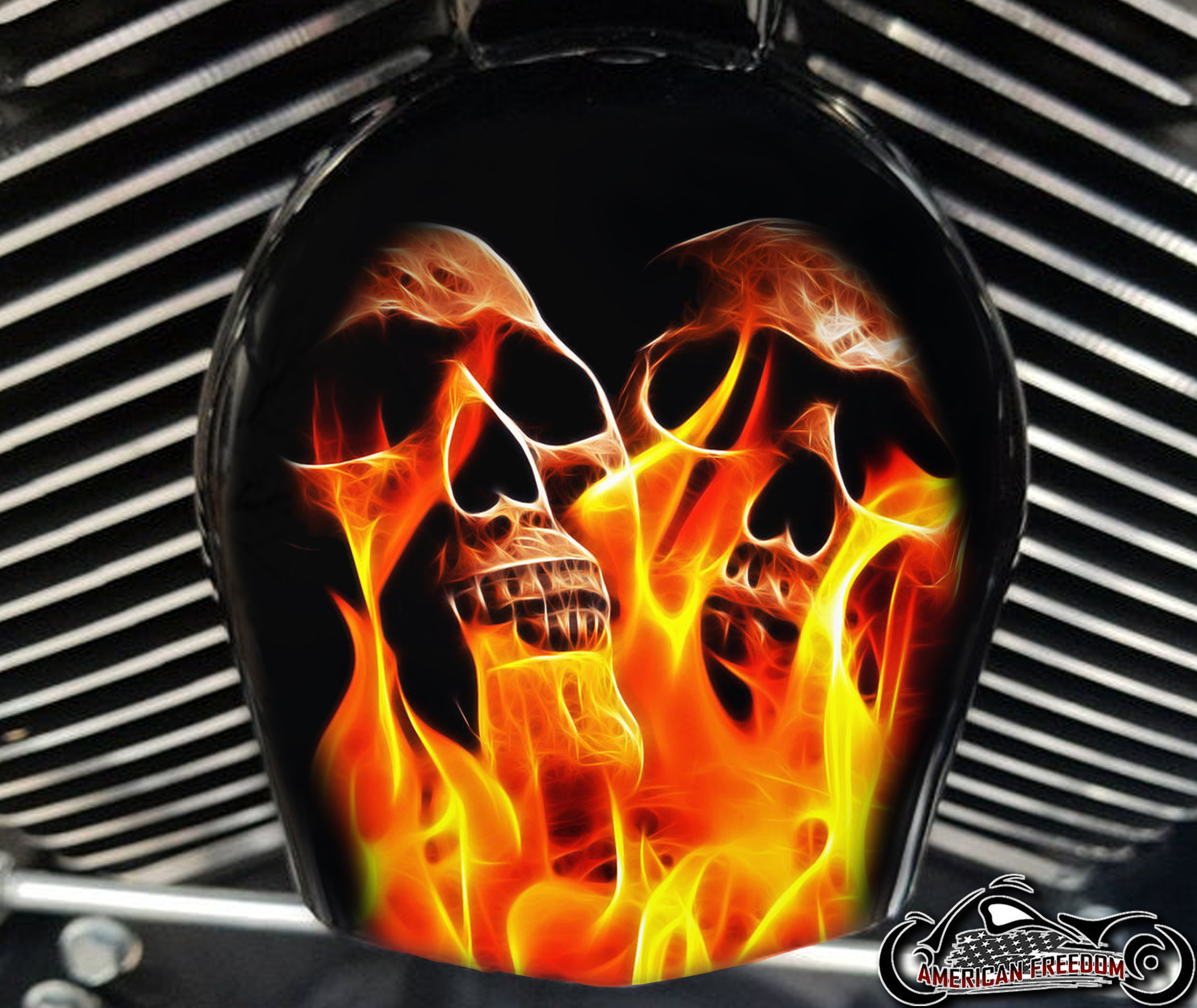 Custom Horn Cover - Skulls With Flame